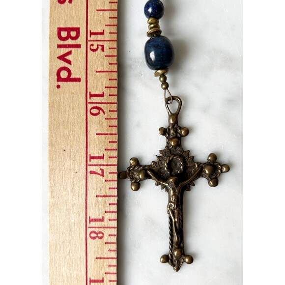 Bella Studios Rosary Lapis Lazuli Beads Bronze Medal and Crucifix Prayer Beads - Picture 12 of 14